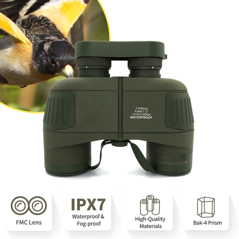 7X50 Waterproof Image Stabilized Binoculars With Illuminated Rangefinder Compass BAK4 Prism