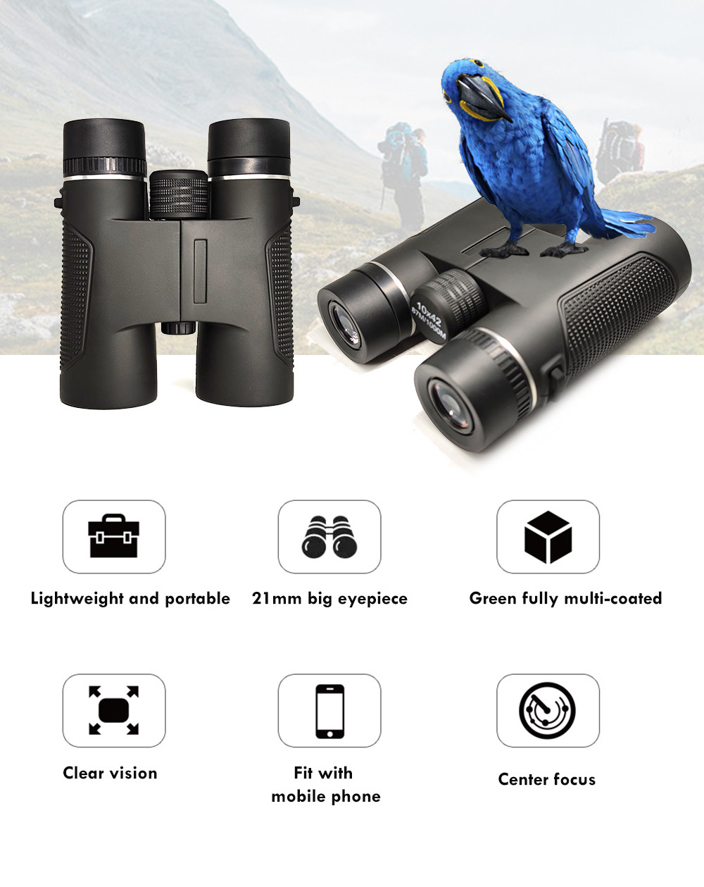 Military Waterproof High Power 10x42 Binocular Roof Long Range For Adults